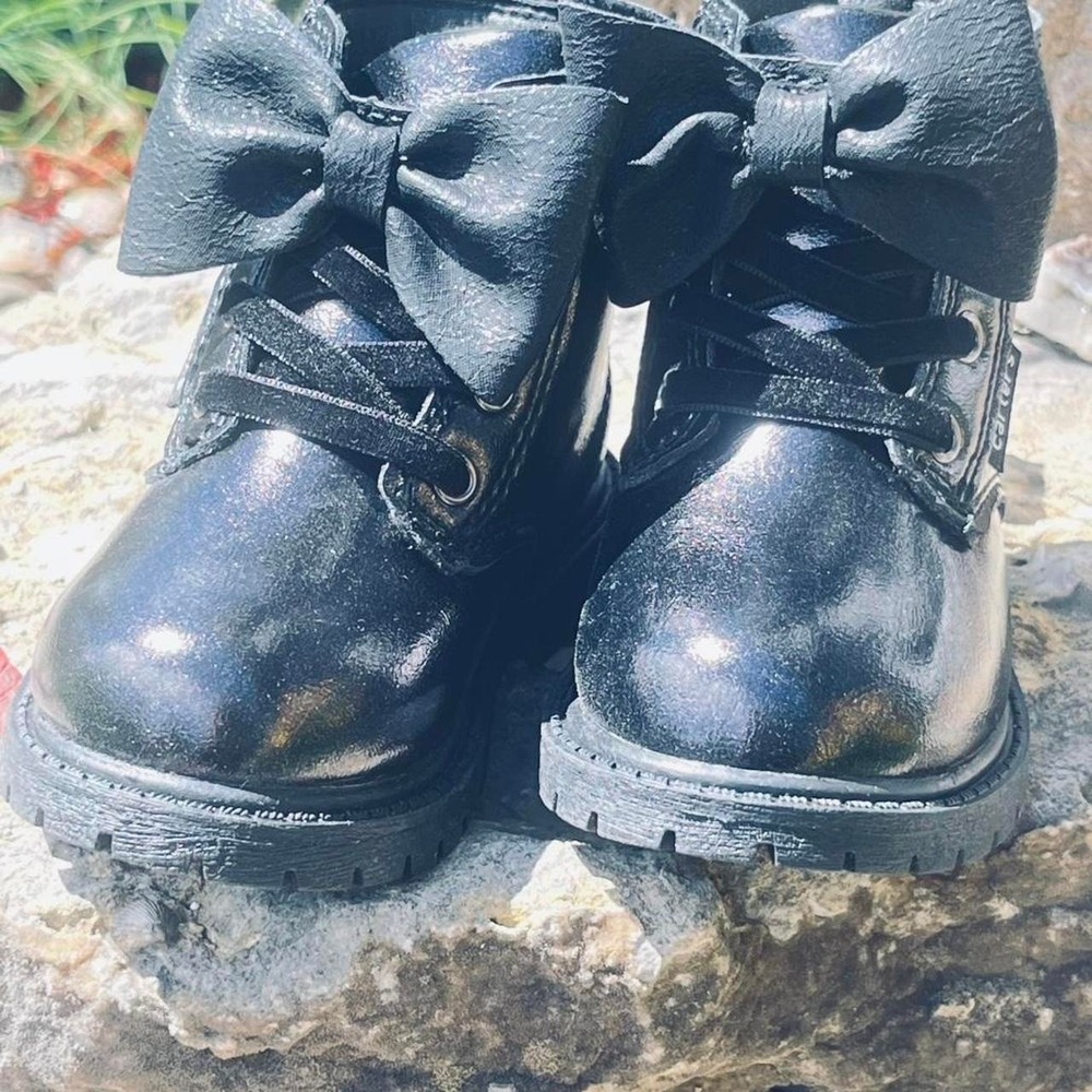 Carters toddler girl purple iridescent bow combat boots Size 10
